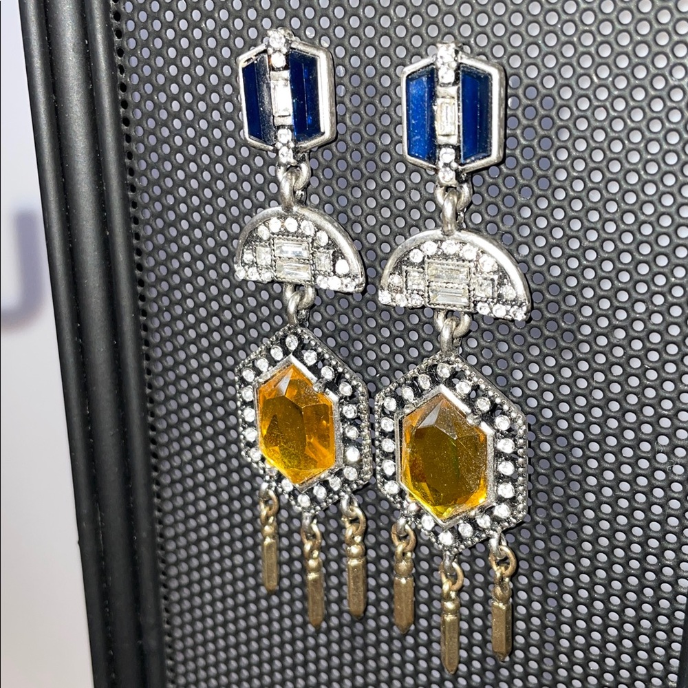 Elegant Blue and Gold Dangle Earrings.  3” - Picture 2 of 4